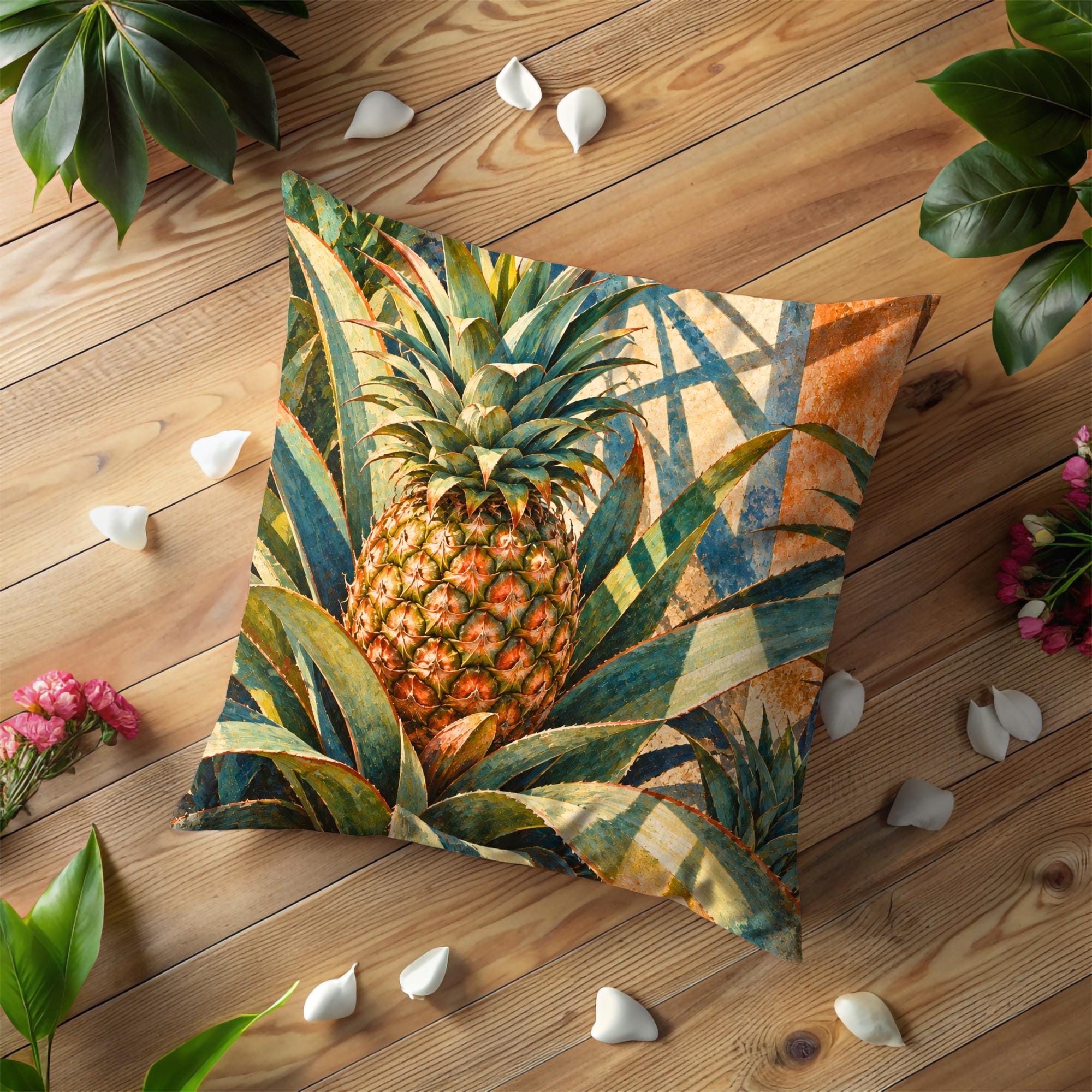 Golden Pineapple Tropical Pillow Cover