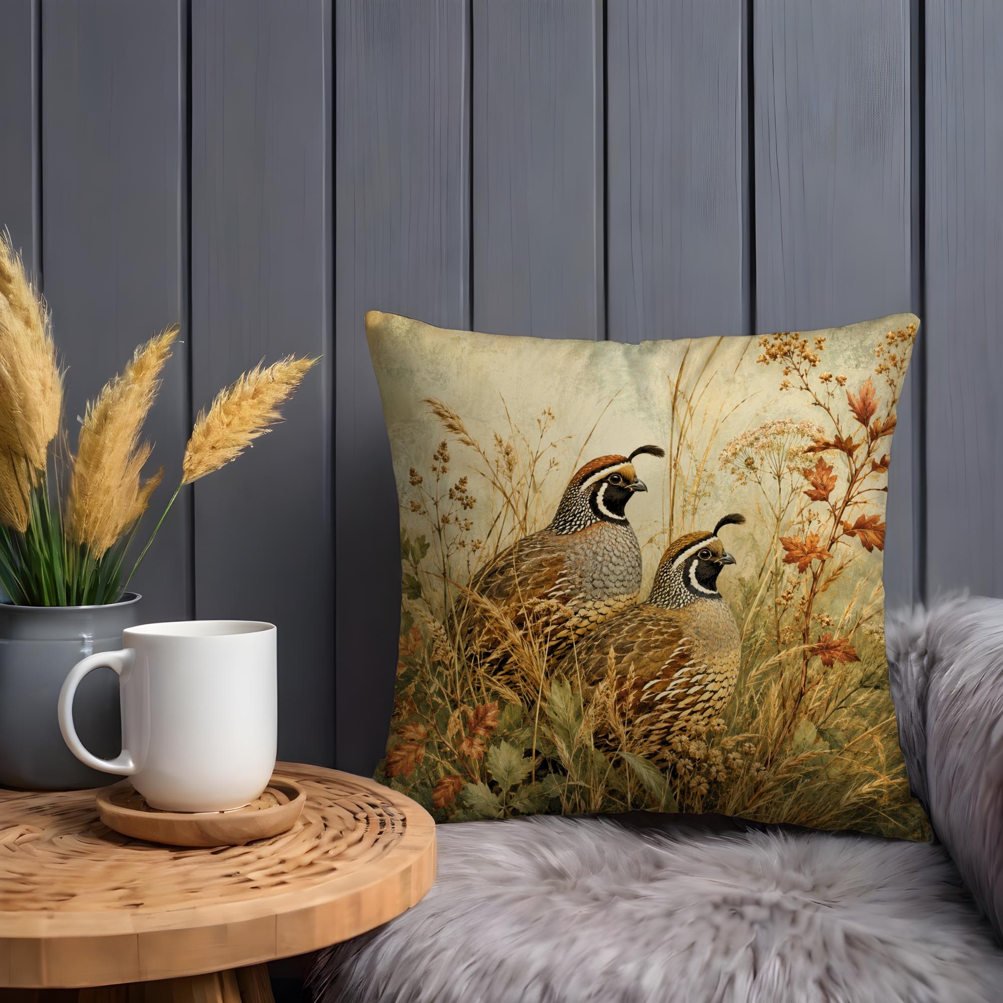 Two Crested Quail in Golden Meadow Pillow Cover - Image 2
