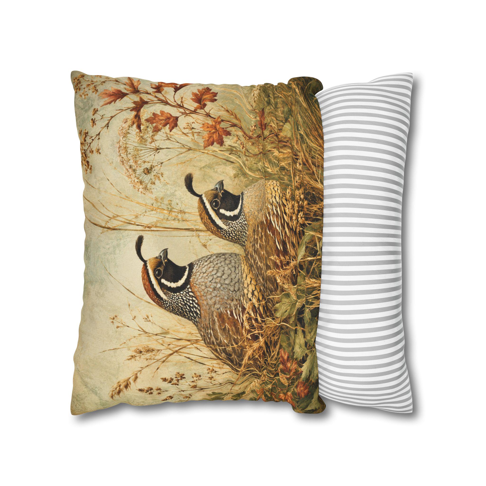 Two Crested Quail in Golden Meadow Pillow Cover - Image 6