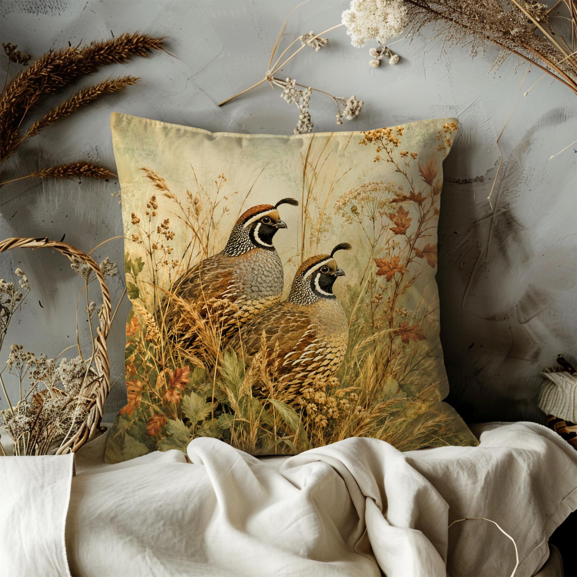 Two Crested Quail in Golden Meadow Pillow Cover - Image 4
