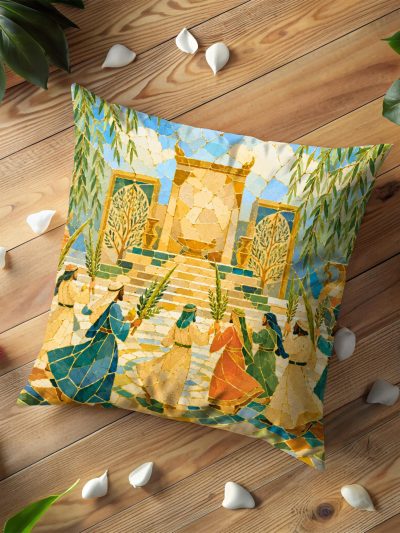 Golden Courtyard Mosaic Art Pillow Cover