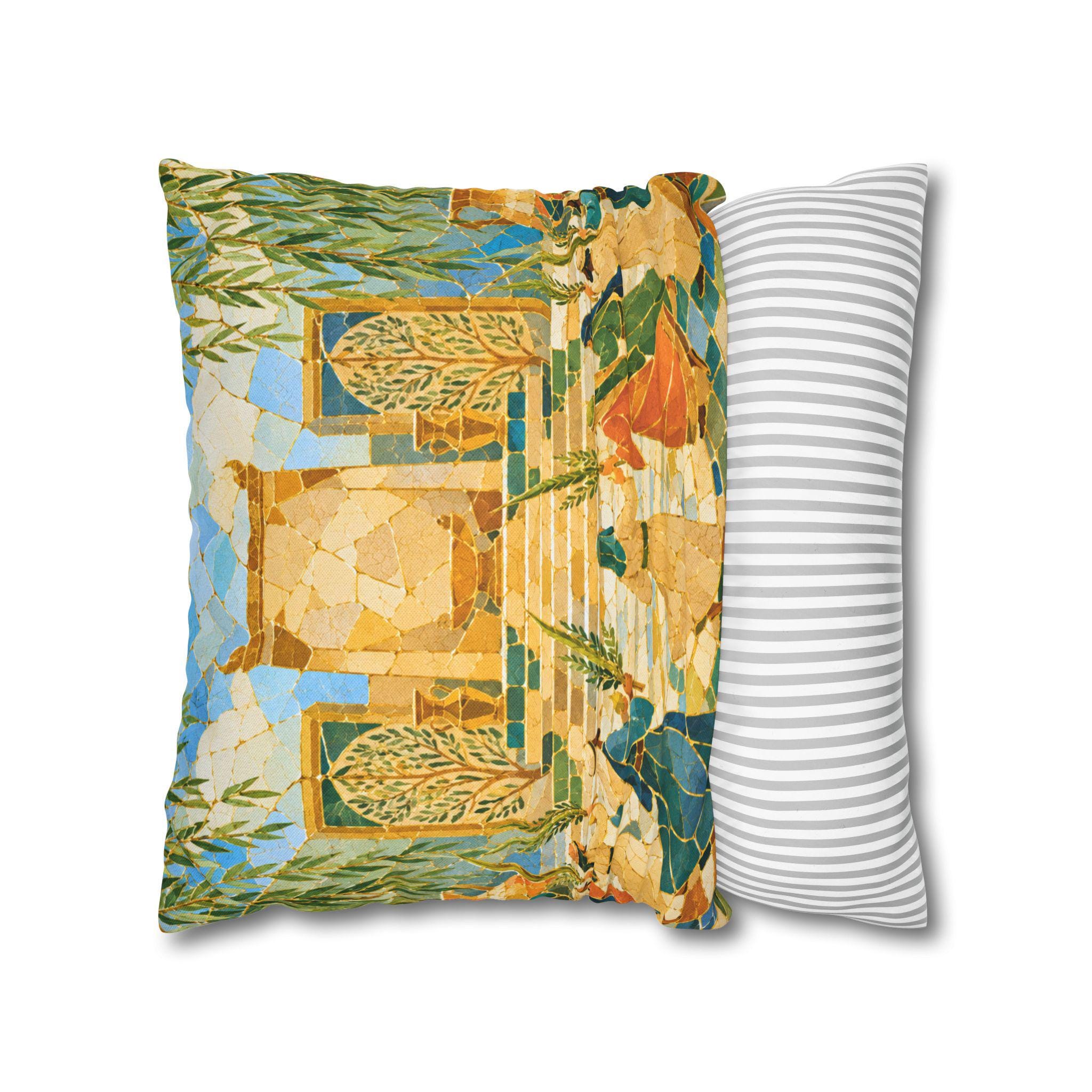 Golden Courtyard Mosaic Art Pillow Cover - Image 3