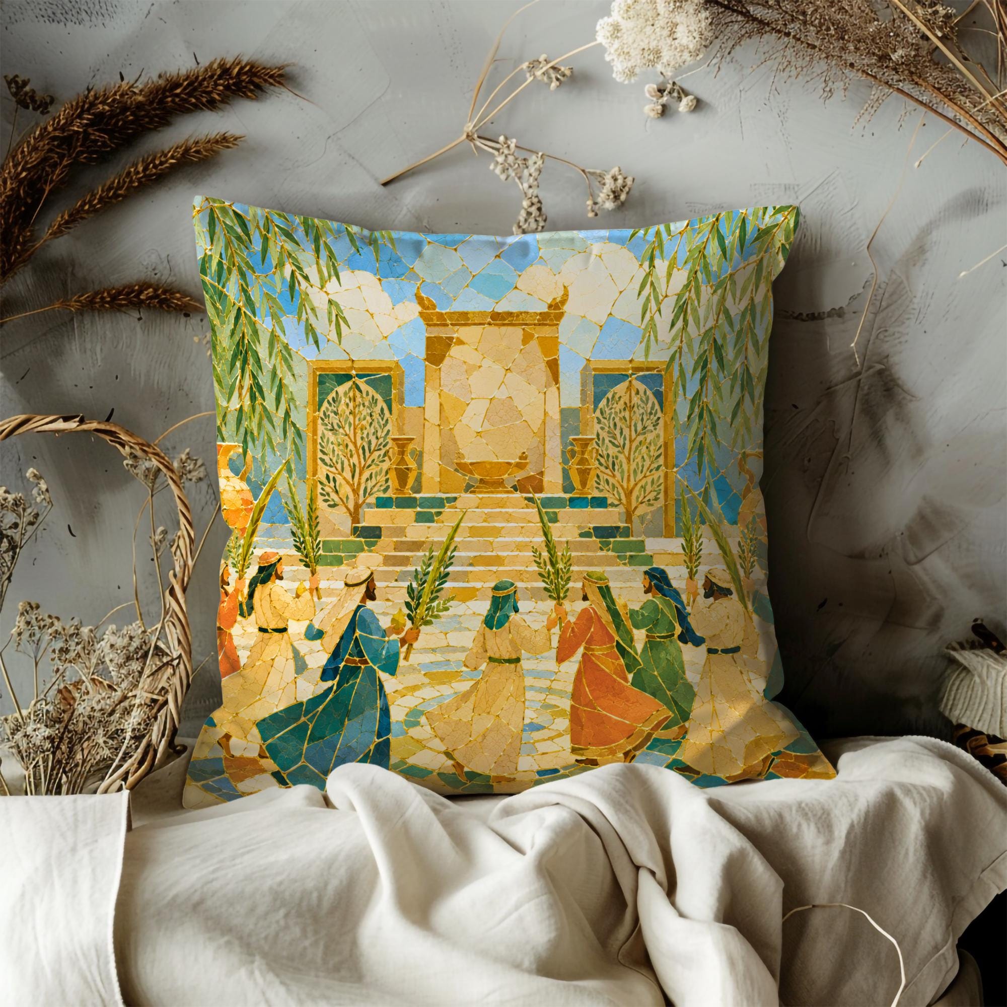 Golden Courtyard Mosaic Art Pillow Cover - Image 5