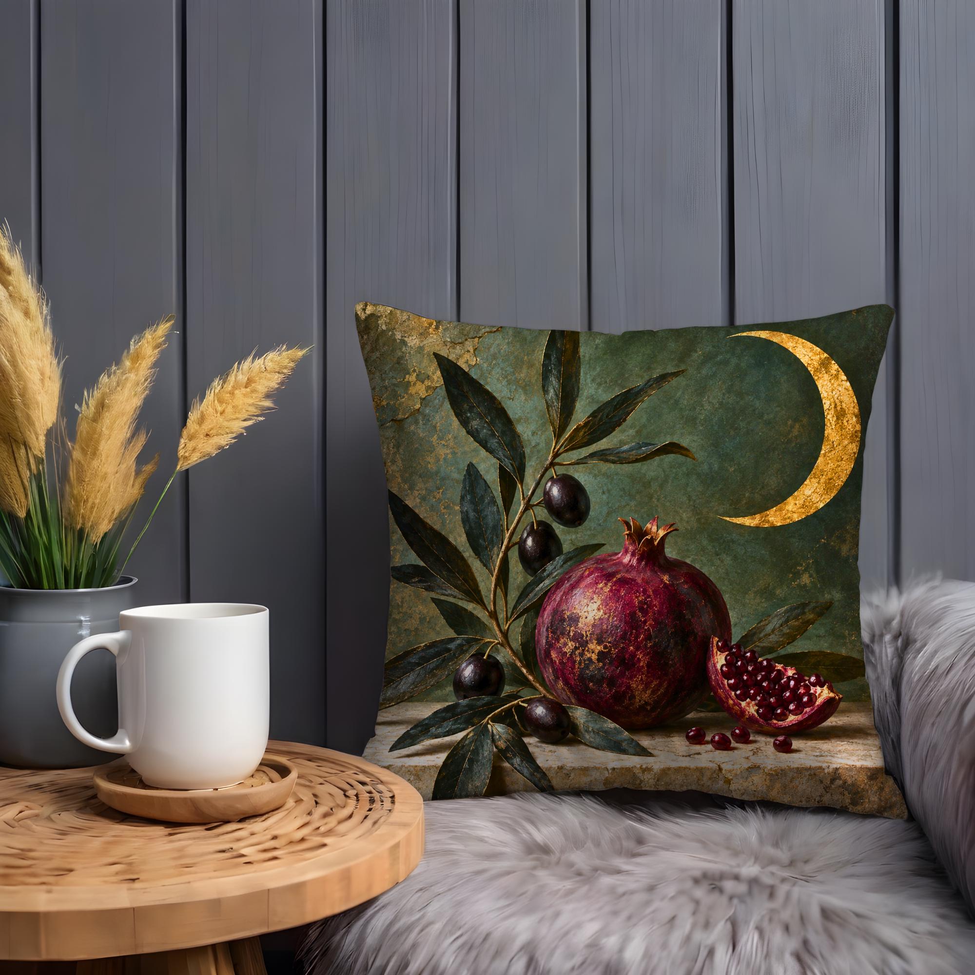 Midnight Pomegranate and Crescent Moon Pillow Cover - Image 2