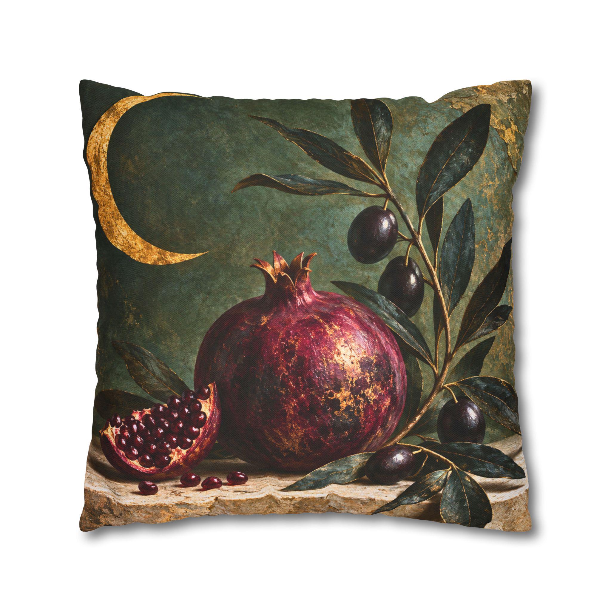Midnight Pomegranate and Crescent Moon Pillow Cover - Image 4