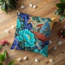 Blue Peony Garden and Red Bridge Pillow Cover