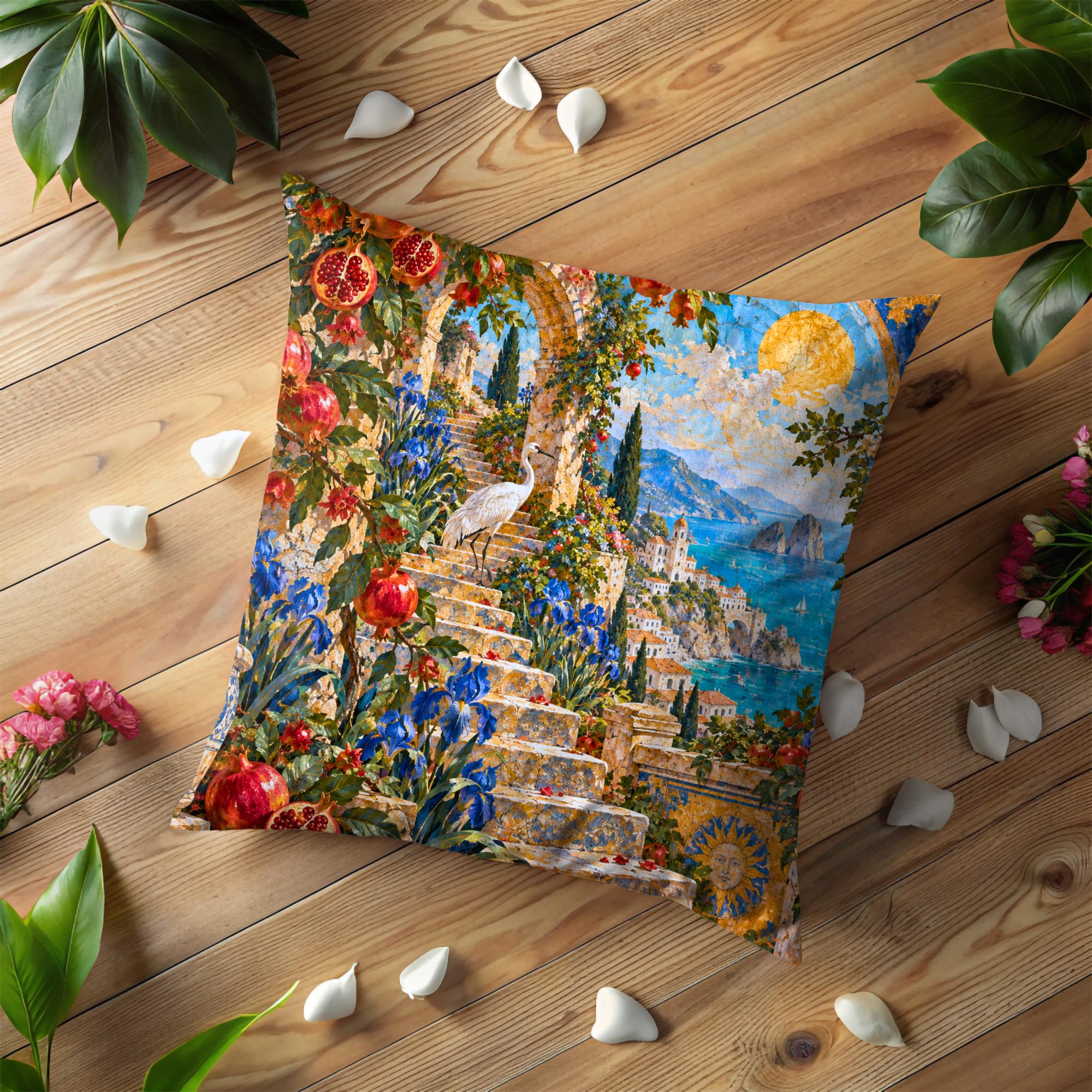 Mediterranean Garden Stairway Pillow Cover
