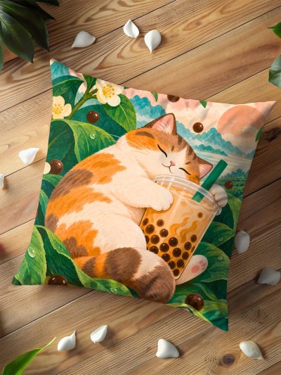 Sweet Dreams Boba Cat Decorative Pillow Cover