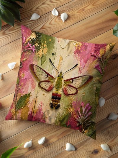 Golden Clearwing Moth Botanical Pillow Cover