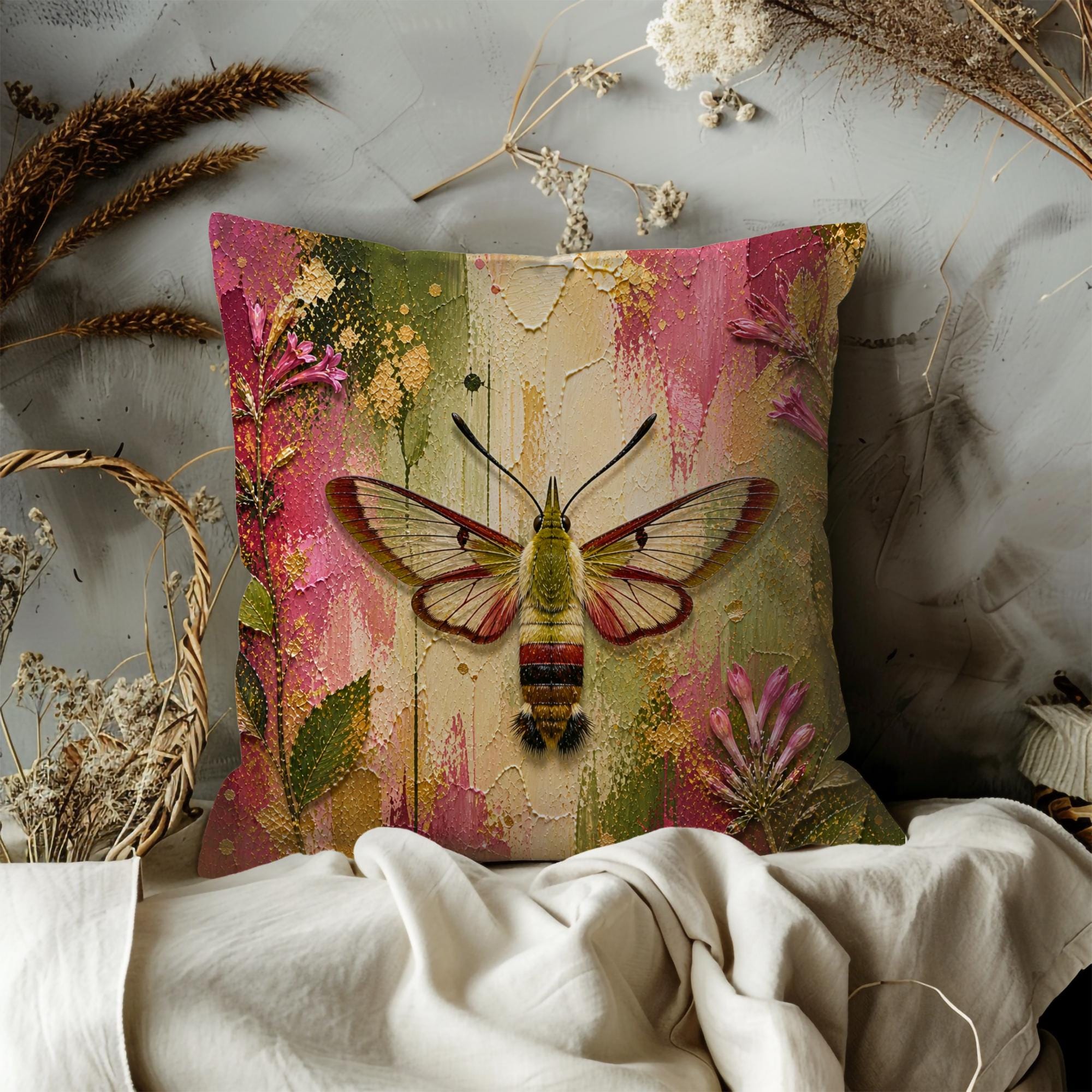 Golden Clearwing Moth Botanical Pillow Cover - Image 2