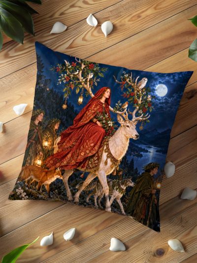 Enchanted Moonlit Lady and White Stag Pillow Cover