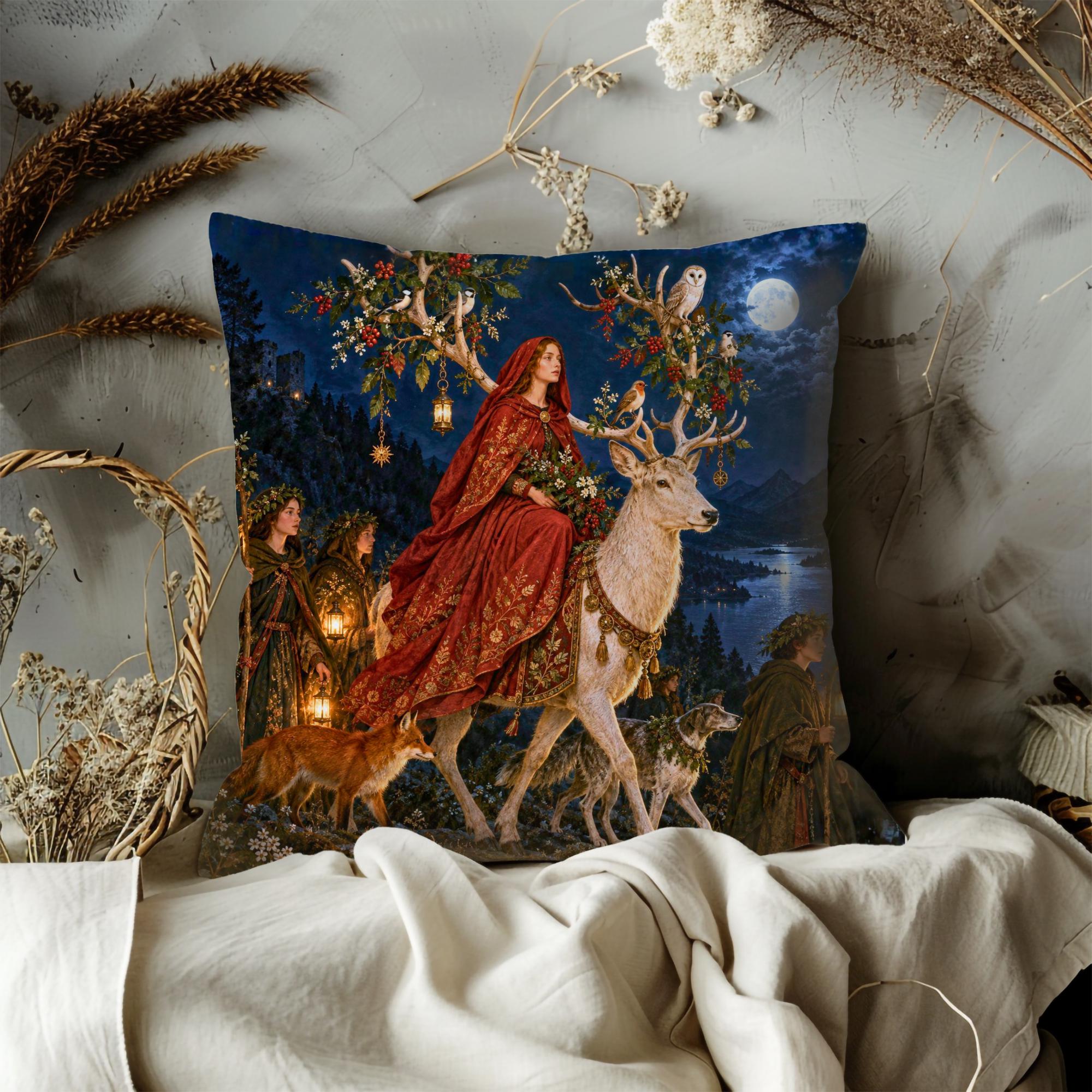 Enchanted Moonlit Lady and White Stag Pillow Cover - Image 3