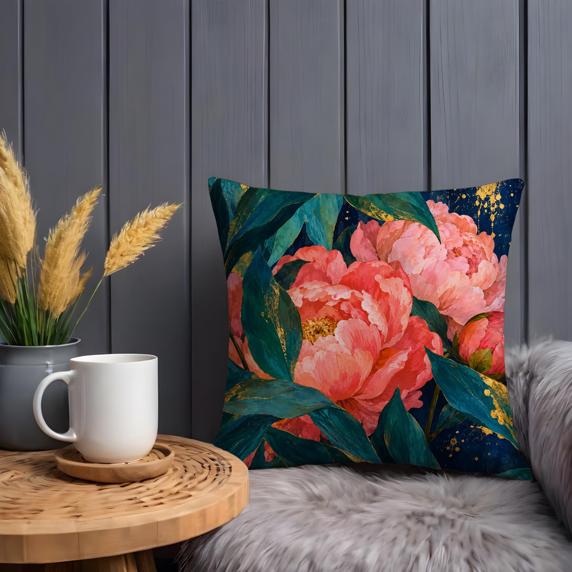 Coral Peony Garden Pillow Cover - Image 3