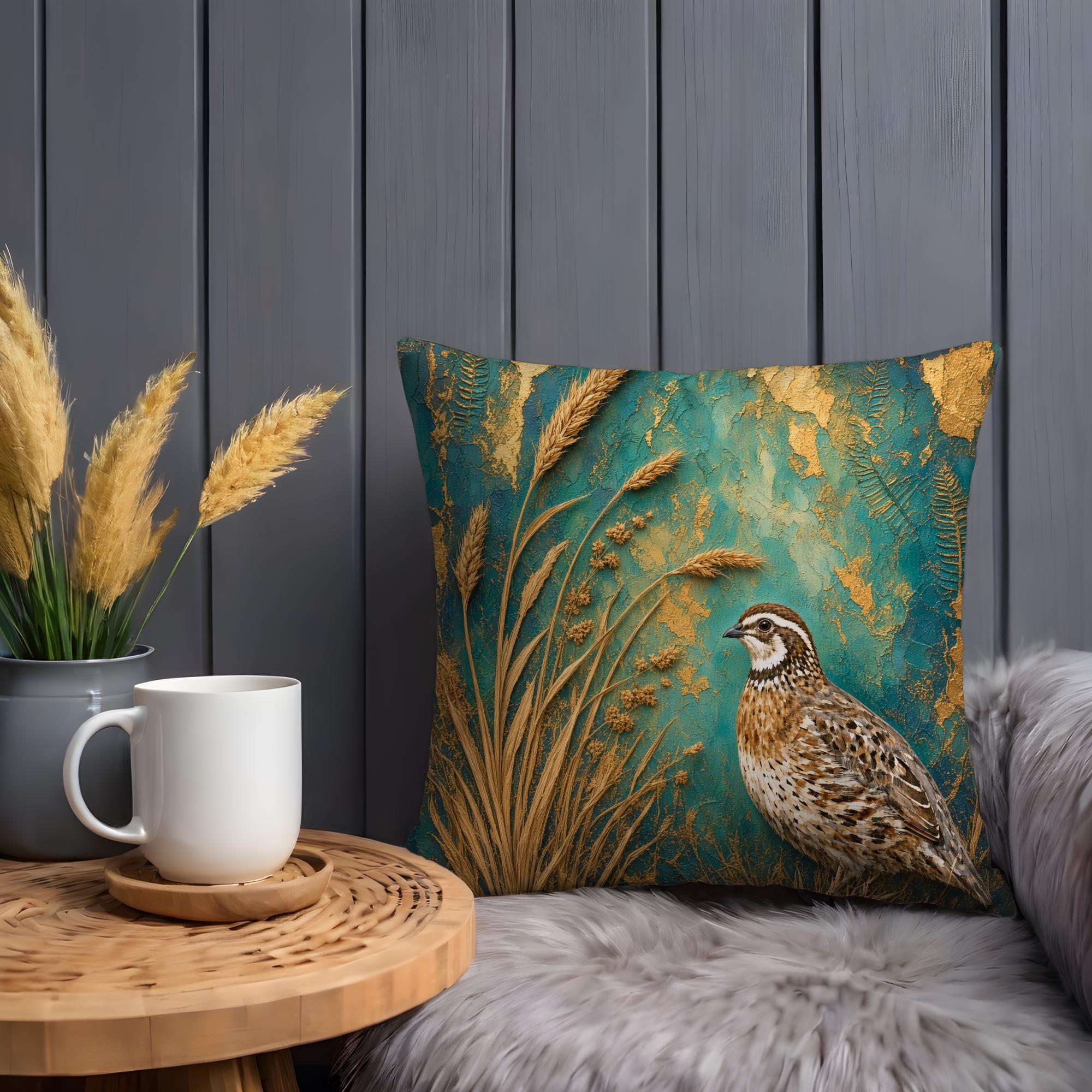 Golden Meadow Bobwhite Quail Pillow Cover - Image 2