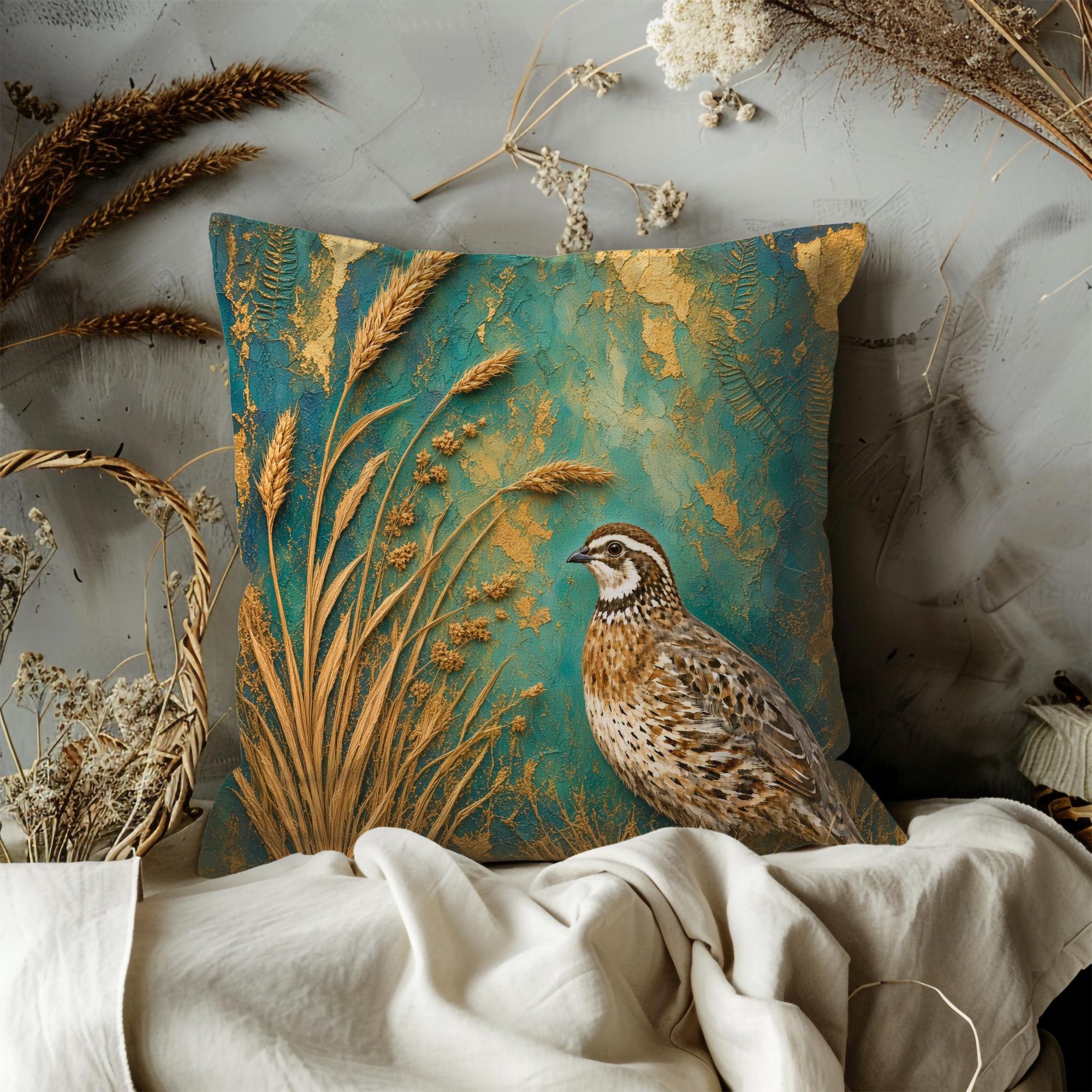 Golden Meadow Bobwhite Quail Pillow Cover - Image 3