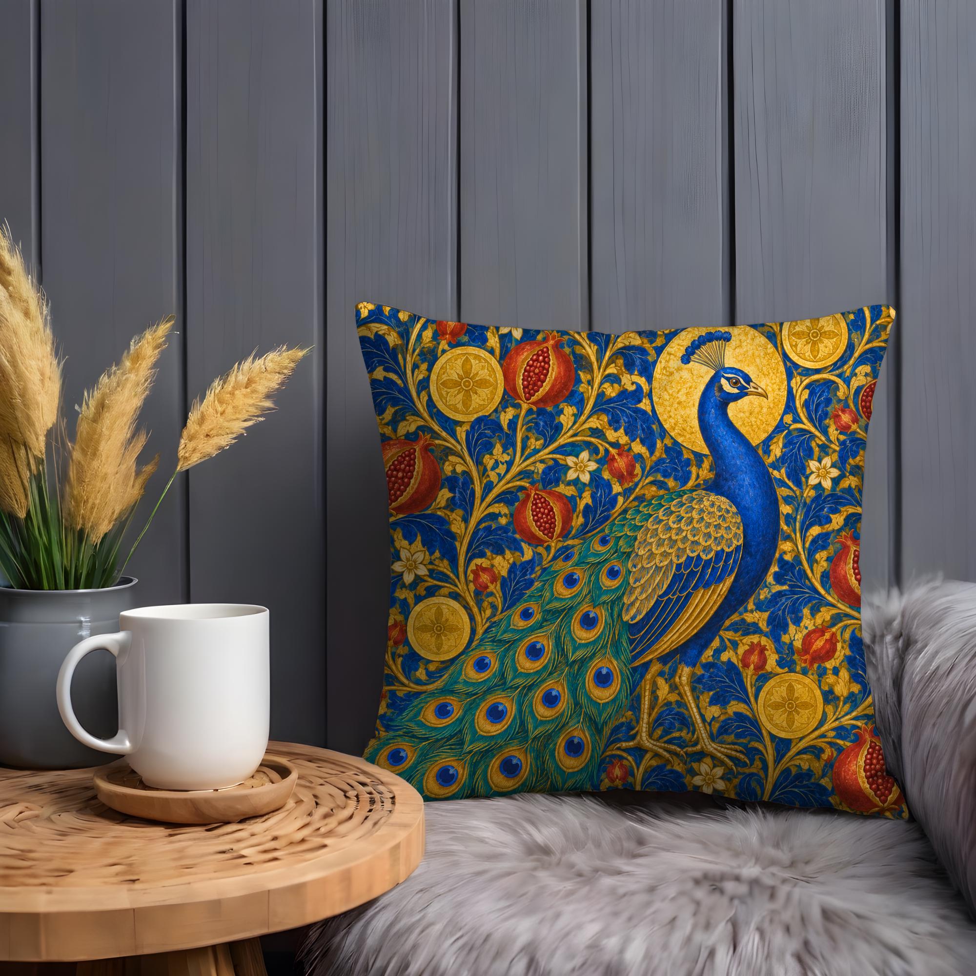 Royal Peacock and Pomegranate Pillow Cover - Image 2