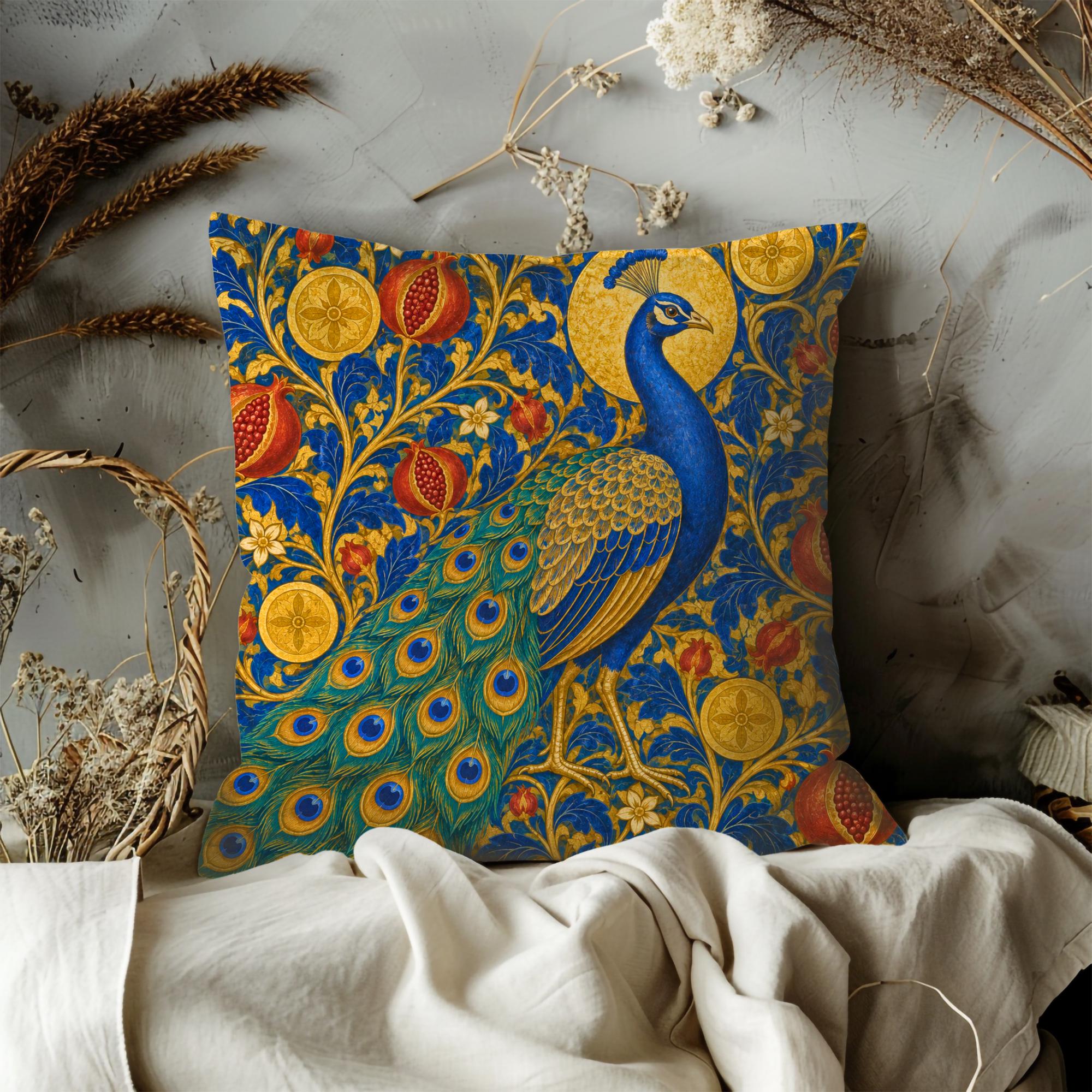 Royal Peacock and Pomegranate Pillow Cover - Image 3