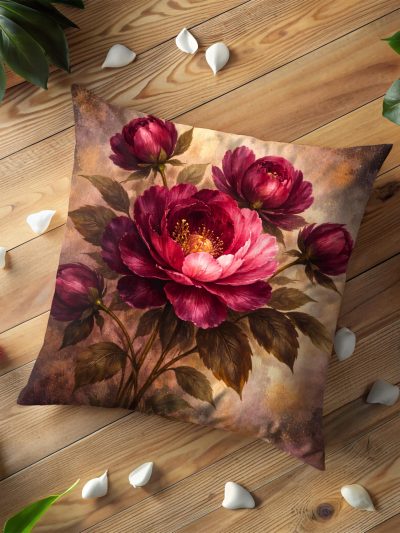Burgundy Peony Bouquet Pillow Cover