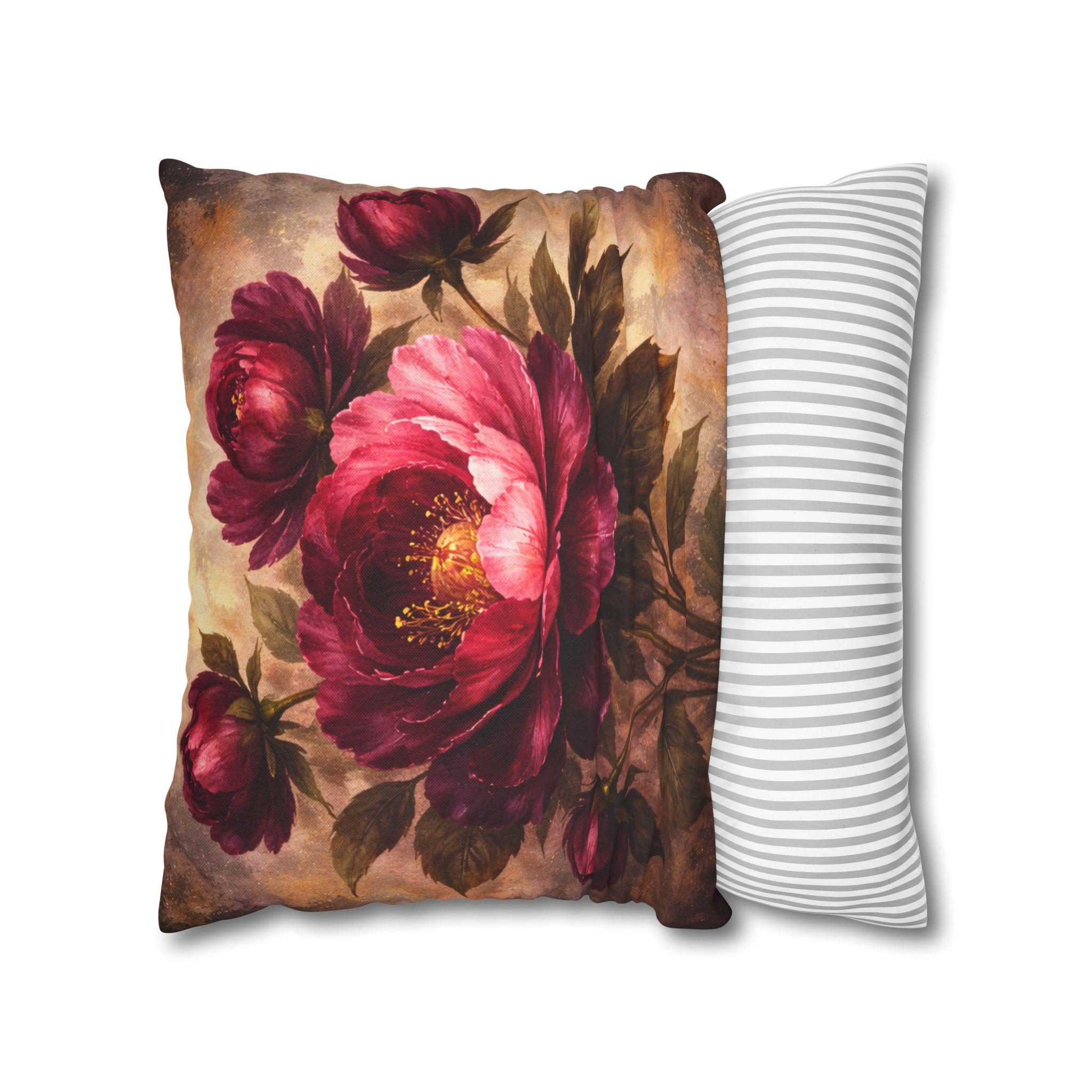 Burgundy Peony Bouquet Pillow Cover - Image 4